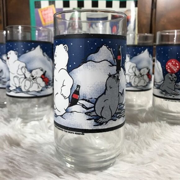NWOT Set of 6 Vintage Coca-Cola 'Cubs and Seal' Decorated 16oz Glasses Set - Picture 8 of 16